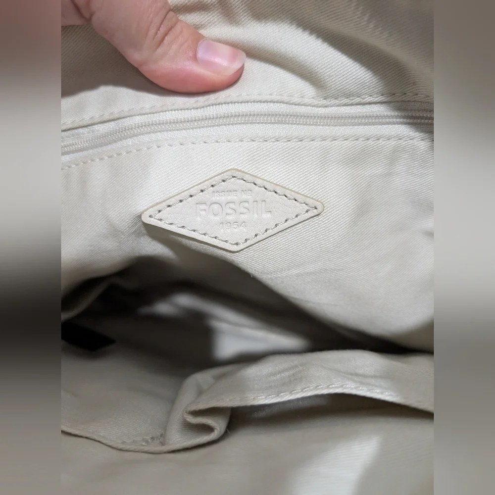 Fossil Corey Cream, Tan & Brown Cross Stitch Large Crossbody Bag